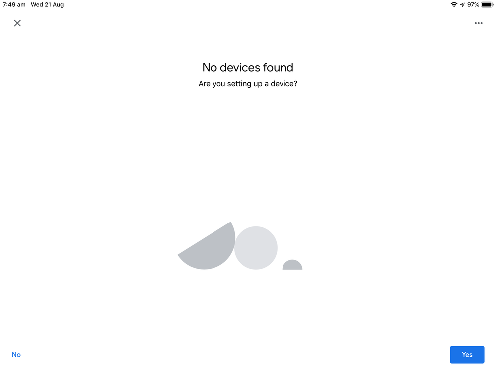 Google home app showing no device found