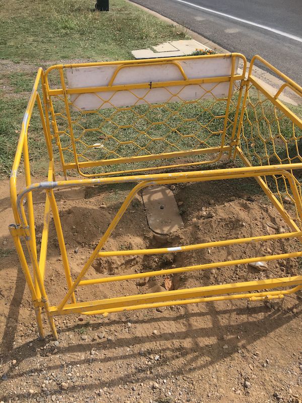 Photo 4 - the fence erected this morning by one of the unmarked and unidentifiable technicians who cut the cable yesterday afternoon