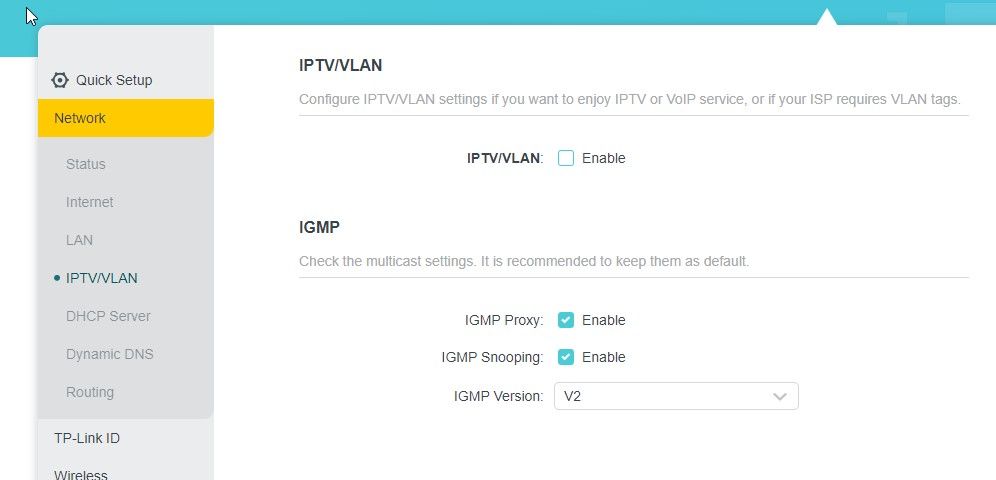 if i enable iptv/vlan i get more settings