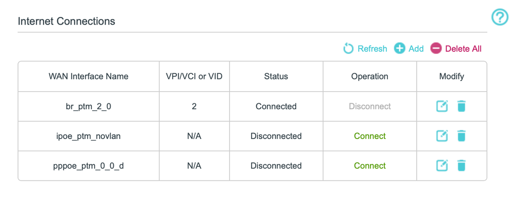 5.) after rebooting the router, I'm back to these two additional WAN Connections - both remain disconnected.